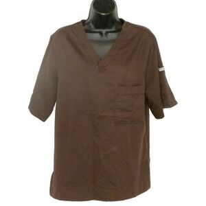 Grey's Anatomy Scrub Top Mens Small Brown Three Pocket V Neck Medical Barco 0103